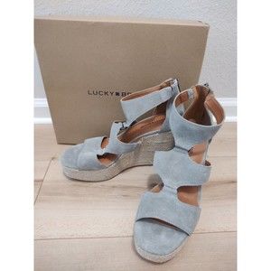 Lucky Brand Platform Suede Leather Wedge Shoes Gray Sandals Boho Platforms Sz 11